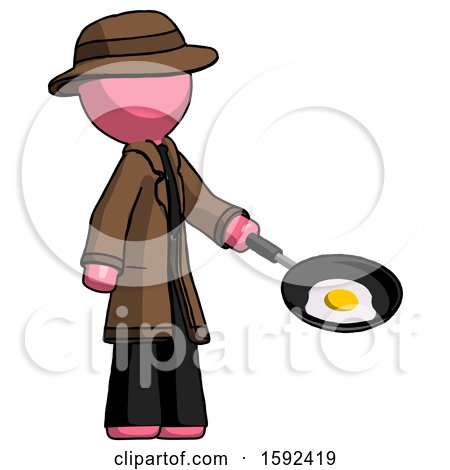 Pink Detective Man Frying Egg in Pan or Wok Facing Right by Leo Blanchette