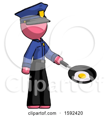 Pink Police Man Frying Egg in Pan or Wok Facing Right by Leo Blanchette