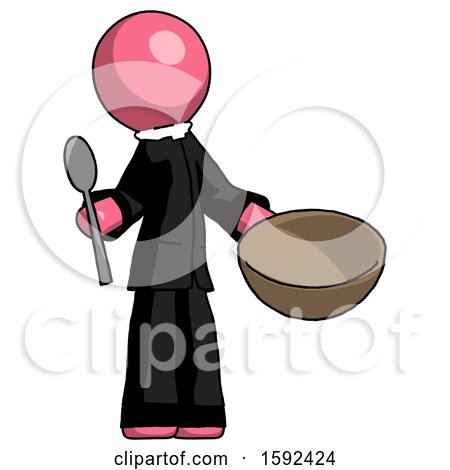 Pink Clergy Man with Empty Bowl and Spoon Ready to Make Something by Leo Blanchette