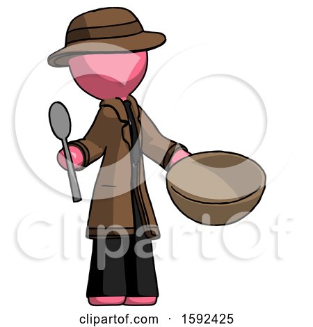 Pink Detective Man with Empty Bowl and Spoon Ready to Make Something by Leo Blanchette