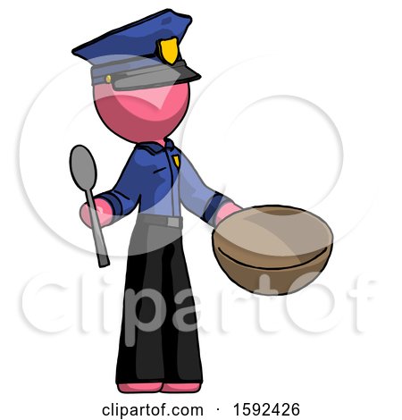 Pink Police Man with Empty Bowl and Spoon Ready to Make Something by Leo Blanchette