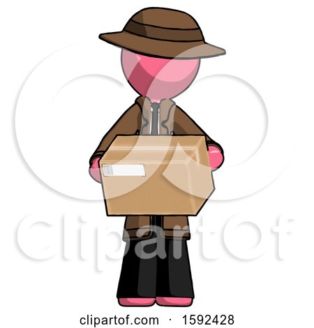 Pink Detective Man Holding Box Sent or Arriving in Mail by Leo Blanchette