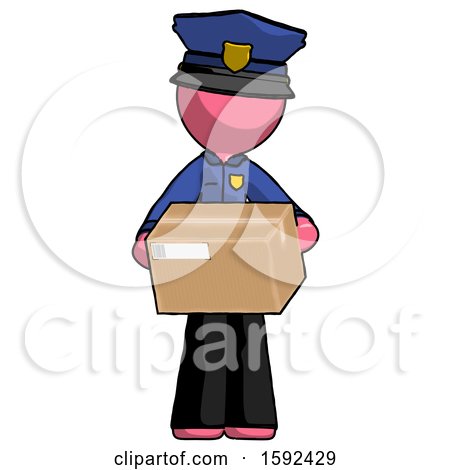 Pink Police Man Holding Box Sent or Arriving in Mail by Leo Blanchette
