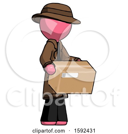 Pink Detective Man Holding Package to Send or Recieve in Mail by Leo Blanchette
