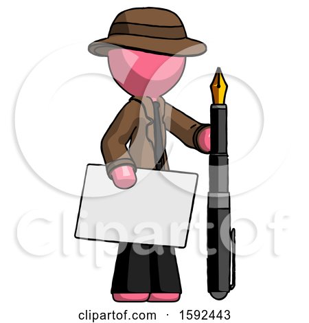 Pink Detective Man Holding Large Envelope and Calligraphy Pen by Leo Blanchette
