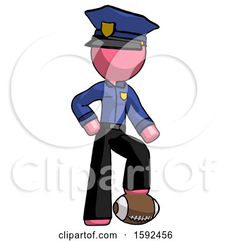 Pink Police Man Standing with Foot on Football by Leo Blanchette