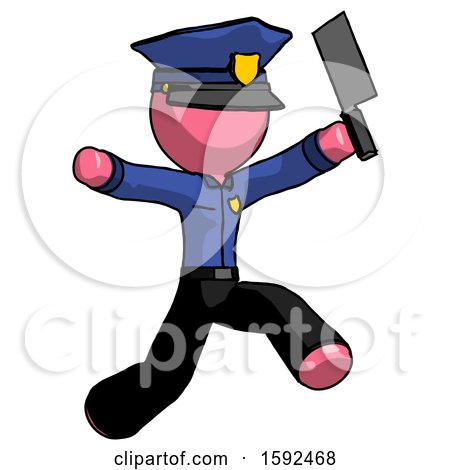 Pink Police Man Psycho Running with Meat Cleaver by Leo Blanchette