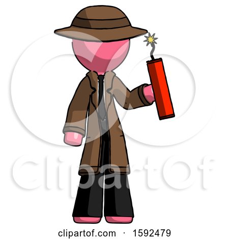 Pink Detective Man Holding Dynamite with Fuse Lit by Leo Blanchette