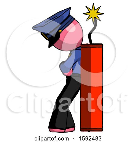 Pink Police Man Leaning Against Dynimate, Large Stick Ready to Blow by Leo Blanchette