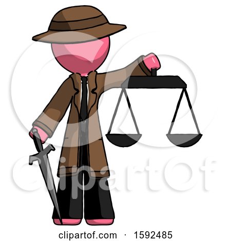 Pink Detective Man Justice Concept with Scales and Sword, Justicia Derived by Leo Blanchette