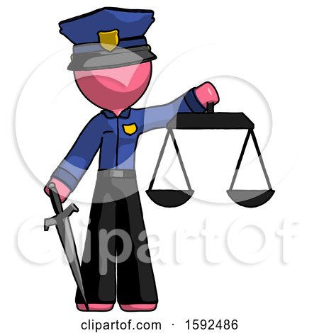 Pink Police Man Justice Concept with Scales and Sword, Justicia Derived by Leo Blanchette