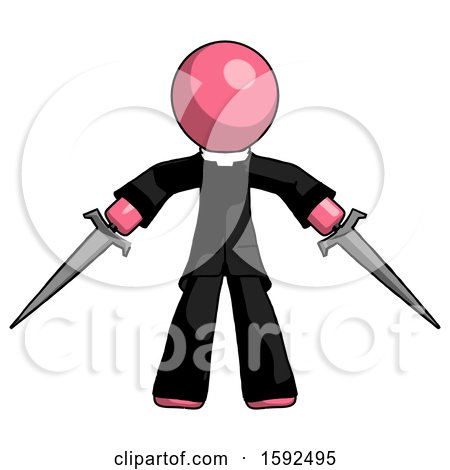 Pink Clergy Man Two Sword Defense Pose by Leo Blanchette