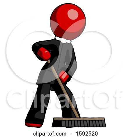 Red Clergy Man Cleaning Services Janitor Sweeping Floor with Push Broom by Leo Blanchette