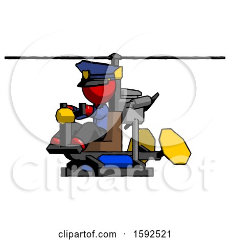 Red Police Man Flying in Gyrocopter Front Side Angle View by Leo Blanchette