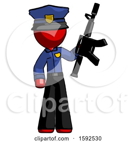 Red Police Man Holding Automatic Gun by Leo Blanchette