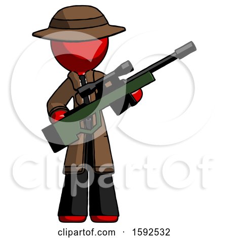 Red Detective Man Holding Sniper Rifle Gun by Leo Blanchette