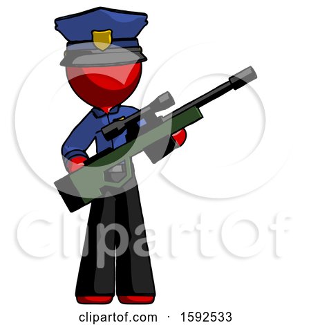 Red Police Man Holding Sniper Rifle Gun by Leo Blanchette