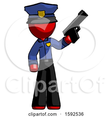 Red Police Man Holding Handgun by Leo Blanchette