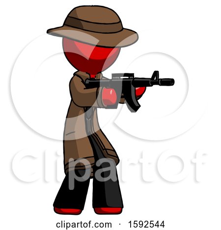Red Detective Man Shooting Automatic Assault Weapon by Leo Blanchette