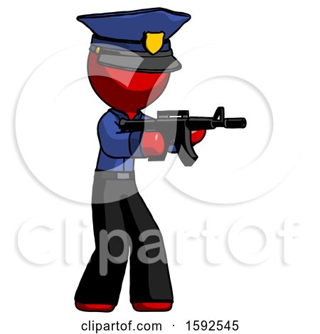Red Police Man Shooting Automatic Assault Weapon by Leo Blanchette