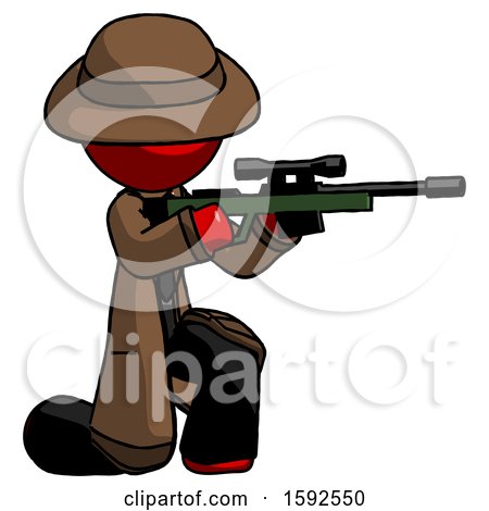 Red Detective Man Kneeling Shooting Sniper Rifle by Leo Blanchette