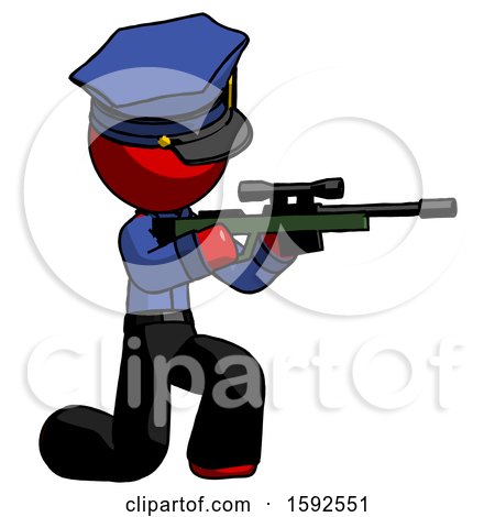 Red Police Man Kneeling Shooting Sniper Rifle by Leo Blanchette