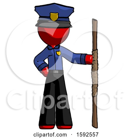 Red Police Man Holding Staff or Bo Staff by Leo Blanchette