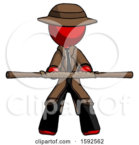 Red Detective Man Bo Staff Kung Fu Defense Pose by Leo Blanchette