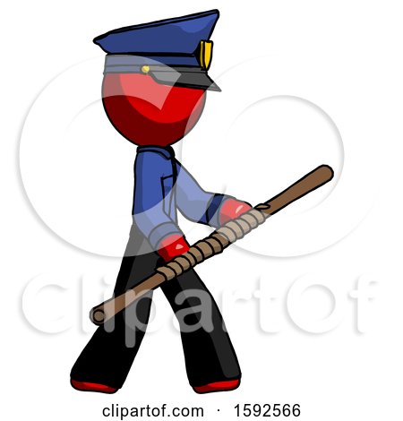 Red Police Man Holding Bo Staff in Sideways Defense Pose by Leo Blanchette