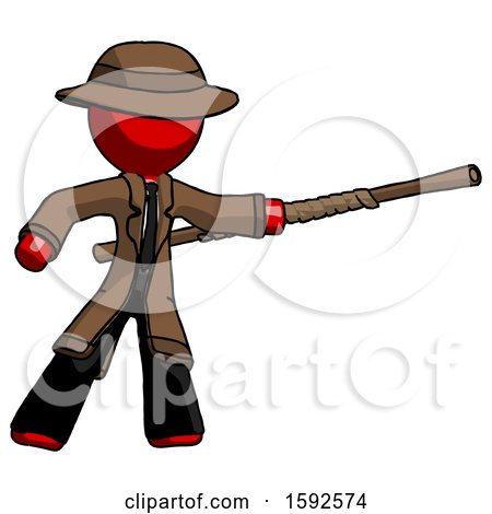 Red Detective Man Bo Staff Pointing Right Kung Fu Pose by Leo Blanchette