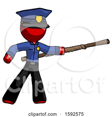 Red Police Man Bo Staff Pointing Right Kung Fu Pose by Leo Blanchette