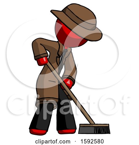 Red Detective Man Cleaning Services Janitor Sweeping Side View by Leo Blanchette