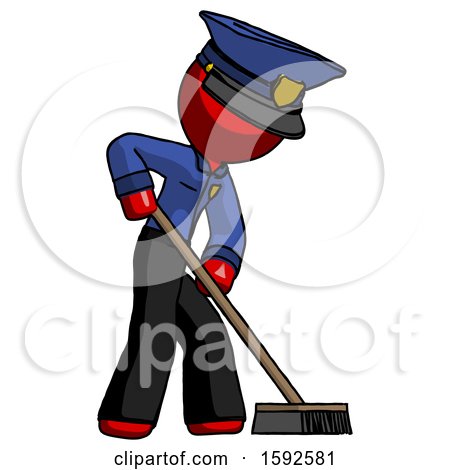 Red Police Man Cleaning Services Janitor Sweeping Side View by Leo Blanchette