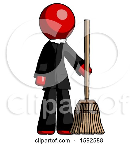 Red Clergy Man Standing with Broom Cleaning Services by Leo Blanchette