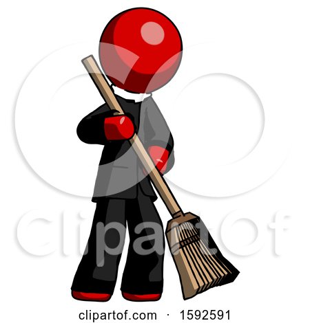 Red Clergy Man Sweeping Area with Broom by Leo Blanchette