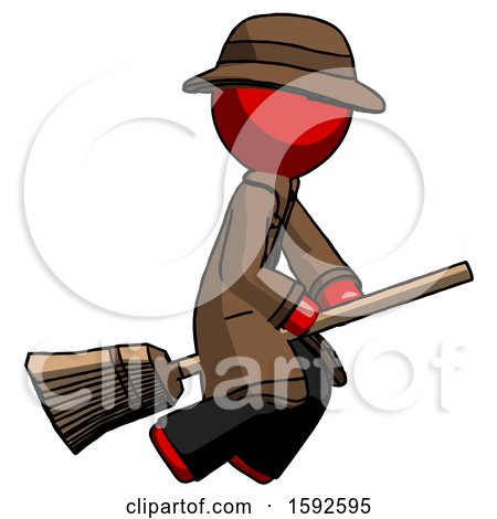 Red Detective Man Flying on Broom by Leo Blanchette