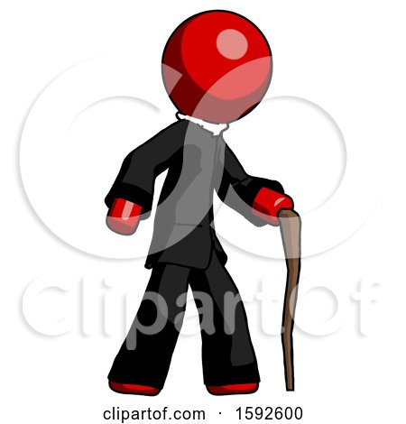 Red Clergy Man Walking with Hiking Stick by Leo Blanchette