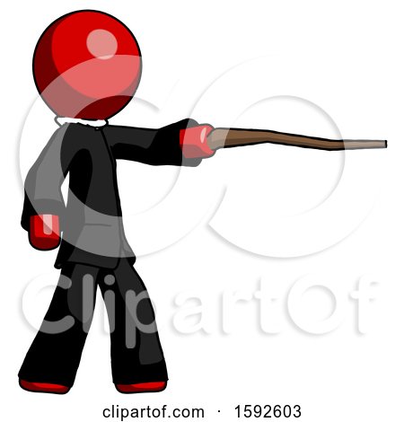 Red Clergy Man Pointing with Hiking Stick by Leo Blanchette