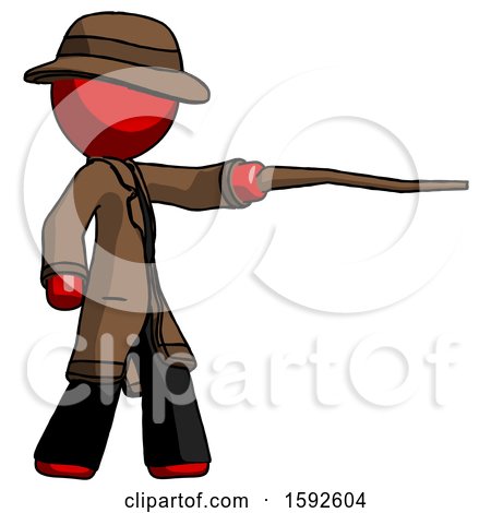Red Detective Man Pointing with Hiking Stick by Leo Blanchette