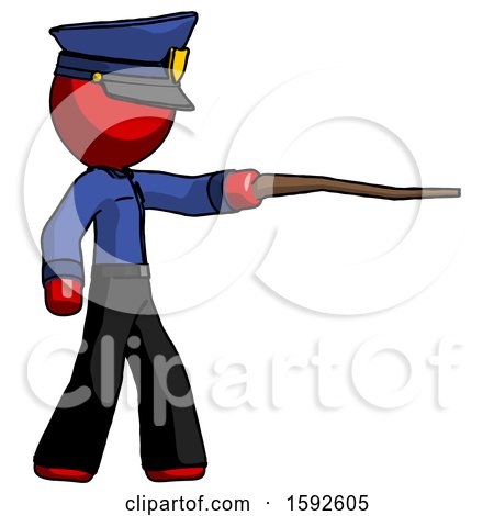 Red Police Man Pointing with Hiking Stick by Leo Blanchette