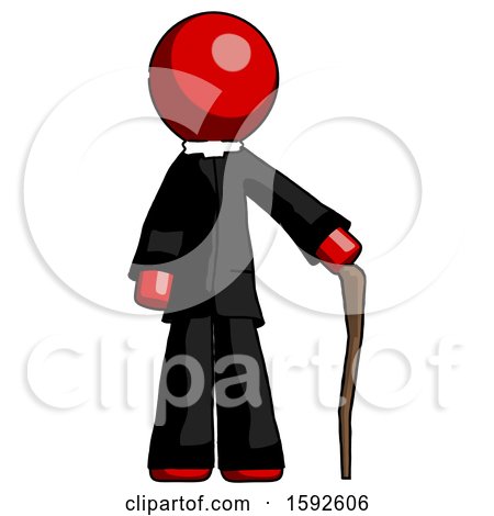 Red Clergy Man Standing with Hiking Stick by Leo Blanchette