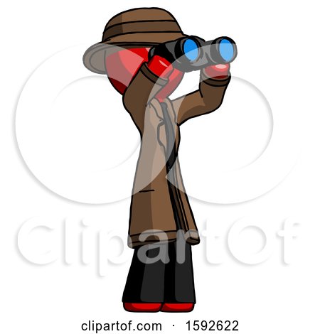 Red Detective Man Looking Through Binoculars to the Right by Leo Blanchette