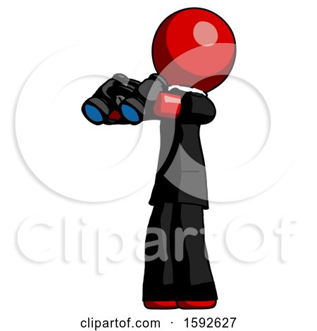Red Clergy Man Holding Binoculars Ready to Look Left by Leo Blanchette