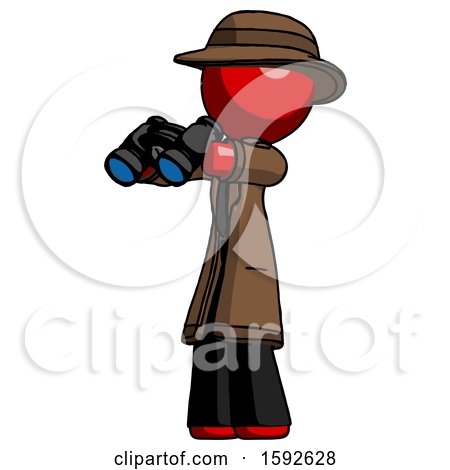 Red Detective Man Holding Binoculars Ready to Look Left by Leo Blanchette