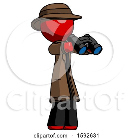 Red Detective Man Holding Binoculars Ready to Look Right by Leo Blanchette