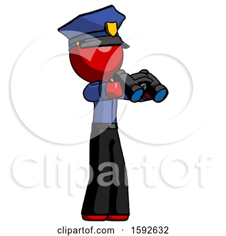 Red Police Man Holding Binoculars Ready to Look Right by Leo Blanchette