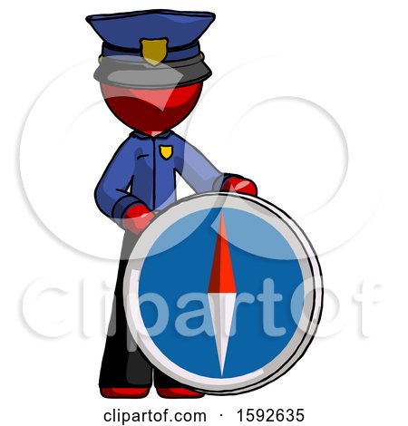 Red Police Man Standing Beside Large Compass by Leo Blanchette