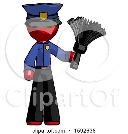 Red Police Man Holding Feather Duster Facing Forward by Leo Blanchette