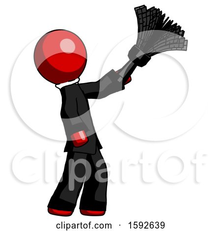 Red Clergy Man Dusting with Feather Duster Upwards by Leo Blanchette