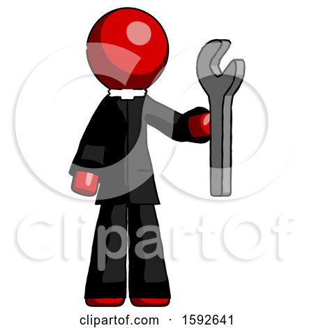 Red Clergy Man Holding Wrench Ready to Repair or Work by Leo Blanchette